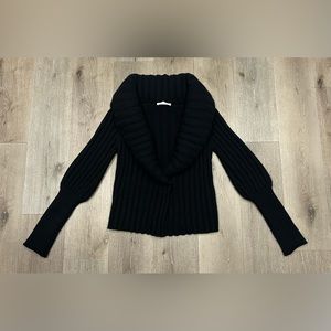 Valentino black ribbed cashmere puffy collar poet sleeve chunky sweater size M/L